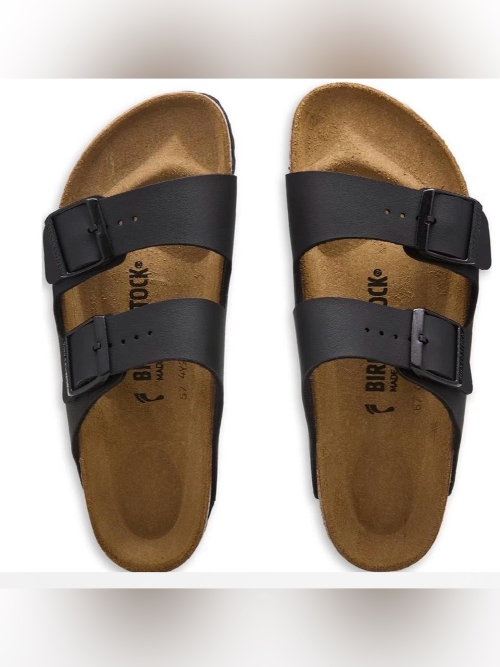 Birkenstock Arizona Birko-Flor Black Two-Strap Sandals 39/8 Slides Boho